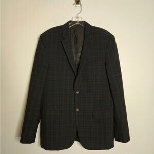 Dark Academia Men's Wool Blend Plaid Blazer 40R Navy Black Preppy John Varvatos